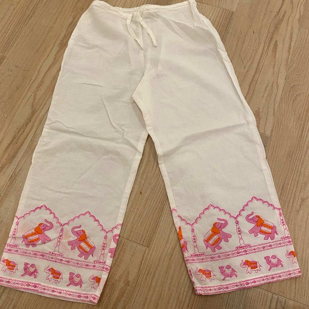 Roberta Roller Rabbit White and Pink Elephant Pajama Bottoms